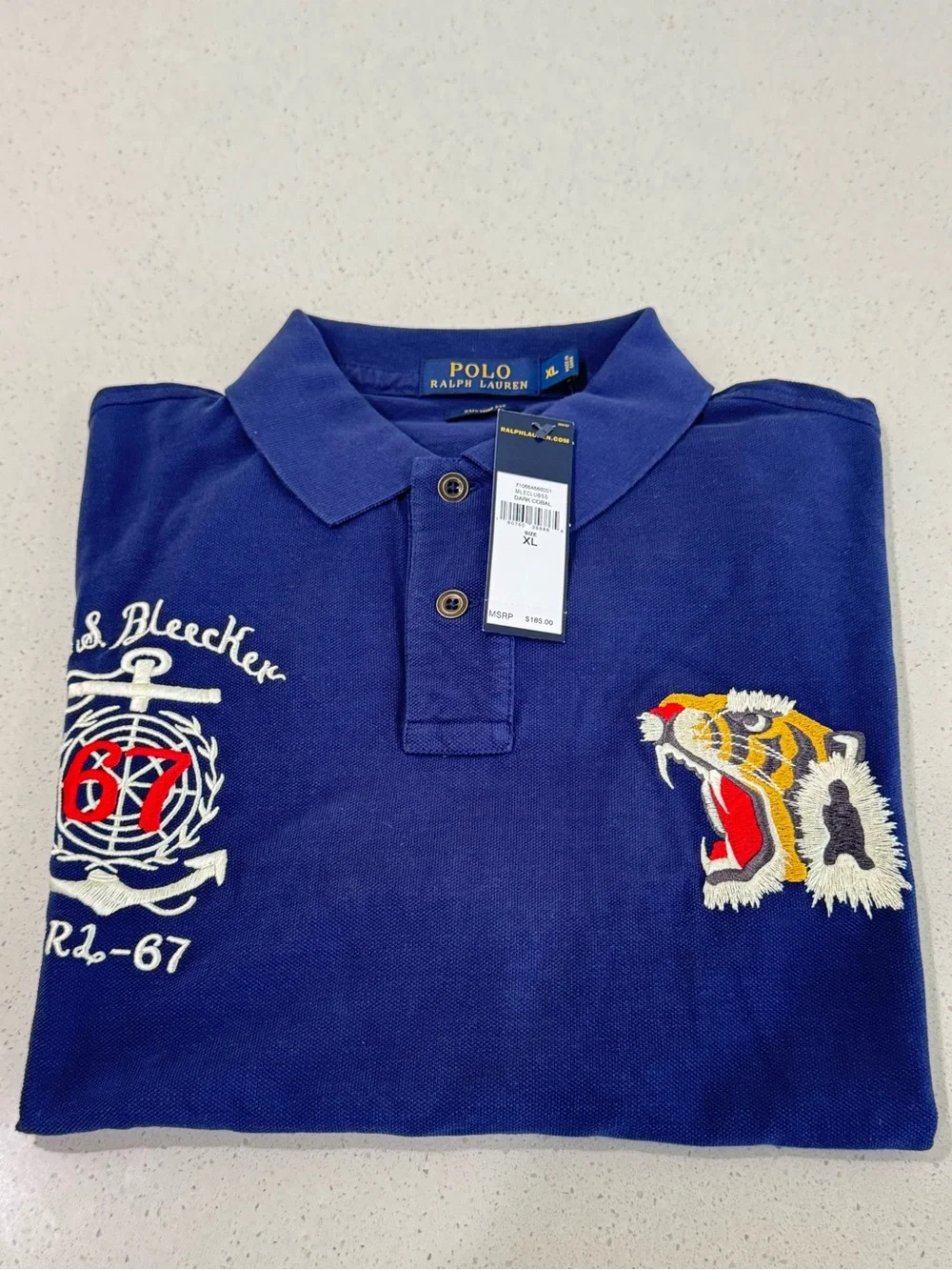 NWT Polo Ralph Lauren Tiger Embroidered Polo Shirt Dark Cobalt XL Custom Slim